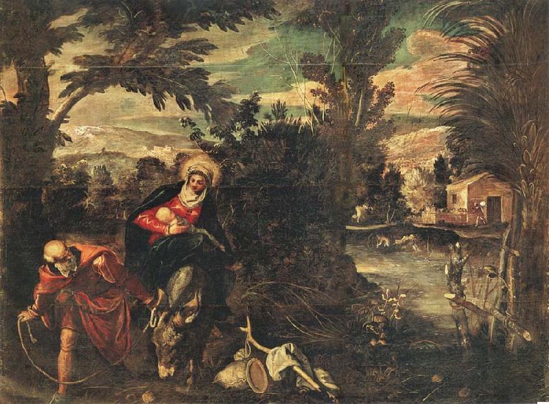 TINTORETTO, Jacopo Flight into Egypt Sweden oil painting art